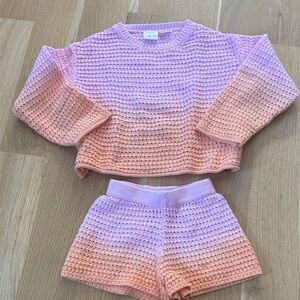 zara crochet Pink and Orange Knit Sweater and Shorts Set